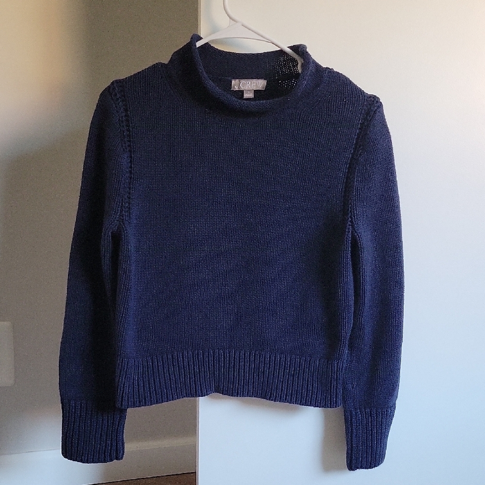 J. Crew Navy Blue Cropped Knit Turtleneck Sweater